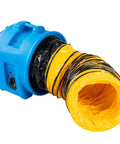 16 Inch Axial Blower Exhaust Fan with 1HP Motor and duct, blue housing, for industrial ventilation.