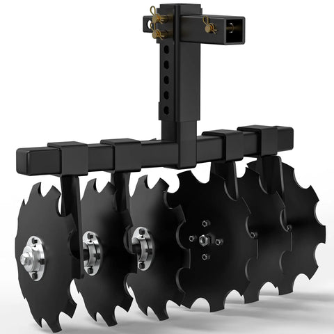 28 Inch Tractor Disc Plow Harrow With 2 Inch Receiver for ATV, adjustable height, black steel blades, side view