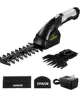 2-In-1 Cordless Grass Shears And Hedge Trimmer For Quick Edging And Shrubs, Ultra Lightweight Handheld Shrub Trimmer With 7.2V Lithium Battery, 1250 RPM Steel Blades, Charger Included, shown with accessories