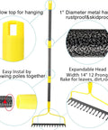 Heavy Duty Metal Garden Rake for Leaves and Lawn, 12 Prongs, 14 Inch Wide, Adjustable 32 To 50 Inch Handle, Rustproof Skidproof Iron