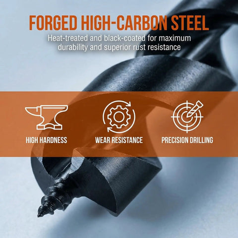 Hand Auger Wood Drill With Self Tapping Tip For Bushcraft And Survival Manual Drill in high-carbon steel close-up, 10mm by 260mm.
