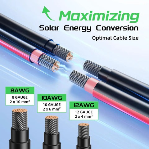 10 AWG Solar Panel Extension Cable 20 Feet Dual Conductor With Male And Female Connectors, cable sizes comparison