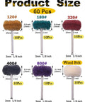 Image showing 60 Pack Rotary Tool Polishing Buffing Wheels Kit, 1/8 Inch Shank, 1 Inch Diameter, Pro Grade Multi Grit Abrasive Buffing Wheels With Wool Felt Pads sizes and grits.