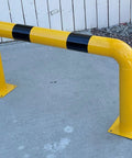 High Profile Machine Safety Guard 24 Inch High By 48 Inch Long, Fixed Industrial Barrier For Vehicle Impact Protection, Heavy Duty 4.5 Inch Tubular Steel With Yellow Finish