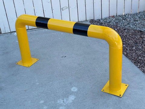 High Profile Machine Safety Guard 24 Inch High By 48 Inch Long, Fixed Industrial Barrier For Vehicle Impact Protection, Heavy Duty 4.5 Inch Tubular Steel With Yellow Finish