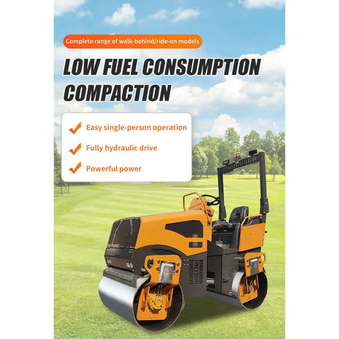 Heavy Duty 800kg Hydraulic Double Drum Vibratory Road Roller Crushes Pavement Repair Jobs With Rock Solid Asphalt Surface Leveling Gear.