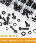 252Pcs Flange Hex Bolt Nut Washer Kit For Metric M6 M8 In Alloy Steel Black Zinc Plated No Fuss Install Durable Fasteners