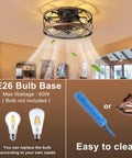 Dope Industrial Cage Ceiling Fan With Light Remote Control 20 Inch Low Profile Flush Mount Farmhouse Style Black Iron