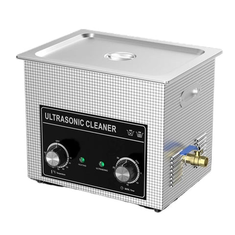 Top Shelf 30L Ultrasonic Cleaner With 600W Heater, Slick Touch Interface, Quick Digital Timer, And Heavy Duty Stainless Steel Basket For Spotless Daily Washing Jobs - close-up view of the ultrasonic cleaner with control knobs.
