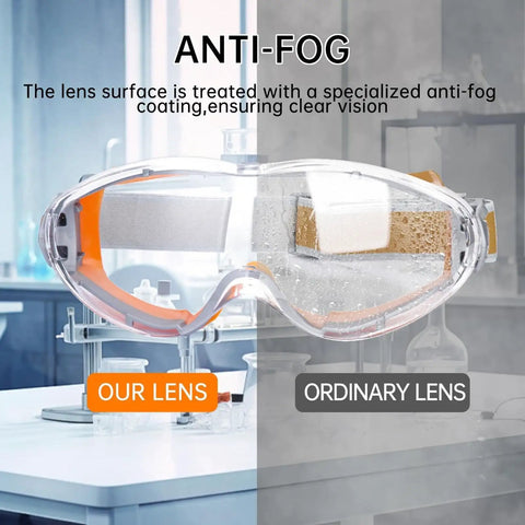 Rugged Mowing Goggles Featuring Anti Fog Coating And Tight Windproof Seals with a clear lens and side view, showing anti-fog feature.