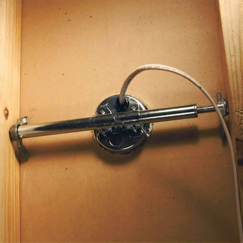 Retro Brace 1.5 Inch Deep Ceiling Fan Box for Old Work Electrical Box with 2.5 Inch Knockouts, installed between joists