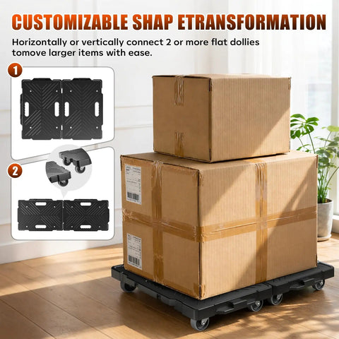 Heavy Duty Interlocking Furniture Dolly 2 Pack Slick Rolling Casters Designed For Moving Big Appliances And Overweight Loads Without Breaking A Sweat with two boxes