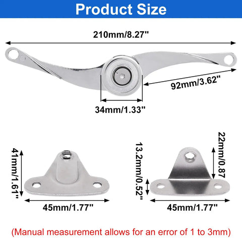 Product size image of Badass 2 Pack Toy Box Hinges With Butter Smooth Soft Close Action, zinc alloy dimensions labeled.