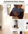 10 Piece Set Of Stainless Steel Door Stops With Dual Rubber Bumpers shown in use, offering floor and wall mounted options.