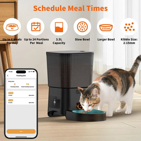 Dead Simple Smart Cat Feeder With Solid Wifi And Smartphone App Control Automated Timed Pet Food Dispenser with cat eating.