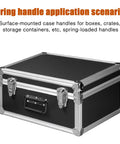 2 Pack 4.9 Inch Heavy Duty Spring Loaded Stainless Steel Surface Mount Chest Handles on a flight case