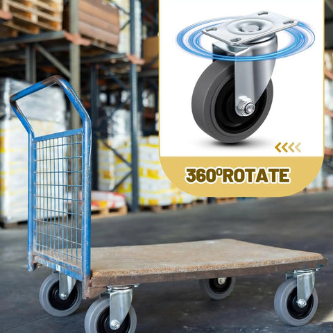 Heavy Duty Four Inch Swivel Caster Wheels Set Of Four With Sturdy Top Plate And High Traction Tpr Rubber Tires on utility cart