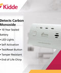 Carbon Monoxide Detector With 10 Year Battery And Test Reset Button, No Wiring Needed, Portable For Wall Mount Or Tabletop