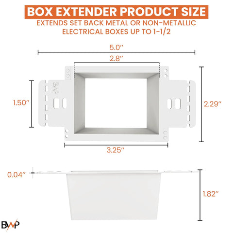 Dimensions of 5 Pack 1 Gang Electrical Box Extenders With 10 Screws Weatherproof Heavy Duty PVC Fully Modular Box Extenders.