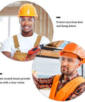 Two workers wearing Six Pairs Clear Safety Glasses That Fit Over Your Glasses, Anti Fog Scratch Resistant Polycarbonate Eye Protection Goggles For Shooting, Lab, Outdoor, Work And Everyday Use Budget Friendly.