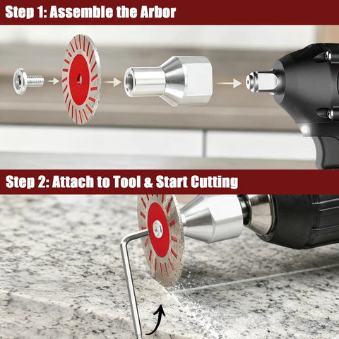 Assembling the arbor with Badass Grade 4 Pack Mini Diamond Saw Blades Set For Granite Marble And Tile Precision Cutting.