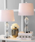 Clear Crystal LED Table Lamp Set Of 2 With Dope Glam Hourglass Design White Linen Shade Chrome Finish Energy Saving Bulbs Included