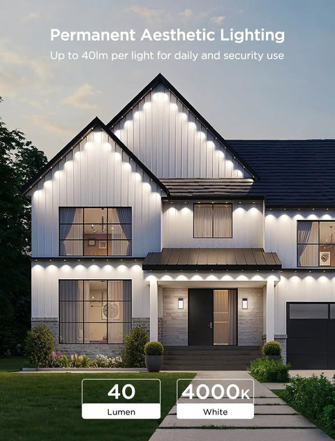 House with Year-Round 100Ft RGBIC Permanent Outdoor Lights 2 With 16 Million Colors And 100 Scene Modes, IP67 Waterproof.