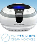 Portable Stainless Steel Ultrasonic Cleaner Blast Grime Off Rings Necklaces Glasses Watches And Coins With A Roomy 20oz Tank That Cleans As A Whistle Daily front view of the white ultrasonic cleaner.
