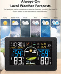 Dope Wireless Indoor Outdoor Weather Station With 7.5 Inch VA Display Remote Sensor Temperature And Humidity Weather Forecast Atomic Clock Home Weather Monitor Black on table