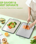 ANYZONE stainless steel cutting board, 17x11 in, double-sided with handles and juice grooves.