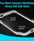 Distributor Clamp Wrench Set 1/2 Inch And 9/16 Inch SAE, with 12 Point Box Ends on carbon fiber background