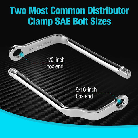 Distributor Clamp Wrench Set 1/2 Inch And 9/16 Inch SAE, with 12 Point Box Ends on carbon fiber background