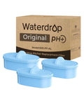 3-pack Alkaline Water Filter Replacement For Pitcher And Dispenser Filtration System next to Waterdrop packaging