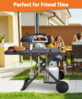 Foldable Grill Cart Stand for Weber Q Series Q1000 Q1200 Q1400 Q2000 Q2200 Q2400 with pizza oven setup in backyard patio
