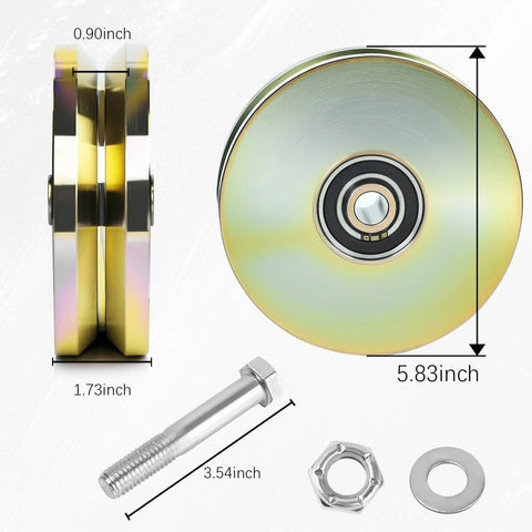 2-pack 6-inch solid steel V-groove wheel with dual sealed bearings; includes mounting bolt, nut, and washer