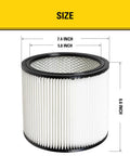 Replacement Vacuum Filter For 5-18 Gallon Wet Dry Shop Vac Easy Install Fits Stanley Models SL18115 SL18116 SL18191P Size Diagram