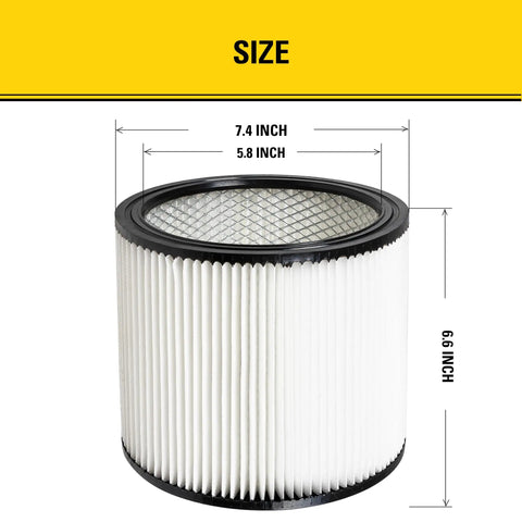 Replacement Vacuum Filter For 5-18 Gallon Wet Dry Shop Vac Easy Install Fits Stanley Models SL18115 SL18116 SL18191P Size Diagram