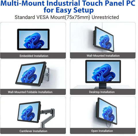 Different installation options for 15.6 Inch Industrial Touchscreen All In One Pc With Win 11 Pro Celeron N5095 8G Ram 128Gb Ssd Fhd Ips Display.