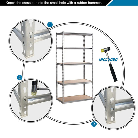 Built Tough Five Tier Storage Shelves With Thick Durable Mdf Boards And Reinforced Steel Frame Fully Adjustable Heavy Duty Shelving Unit For Garage Kitchen Or Office Rock Solid Silver Rack