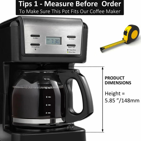 12 Cup Glass Replacement Carafe For Mr Coffee 12 Cup Coffee Makers SK12 SK13 EHX23 JWX31 SJX23 SJX39 Replaces PLD12 RB