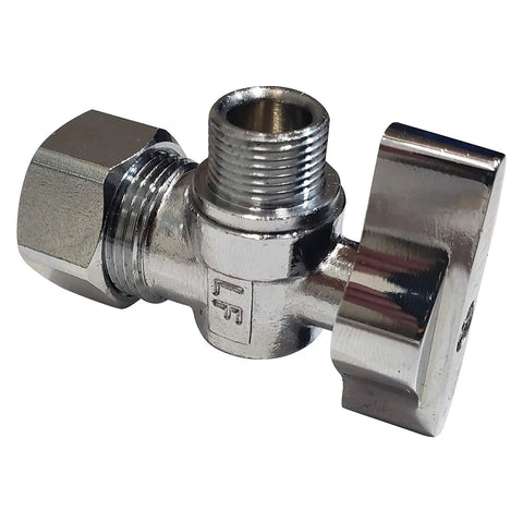 Beefy Brass One Quarter Turn Angle Stop Valve Chrome Plated Heavy Duty One Half In Nominal Five Eighths In OD Compression