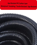Heavy Duty Flexible Metal Conduit Corrugated Electrical Hose With Pvc Coated Wire Protection Tube One Hundred Meter Roll, black PVC close-up.