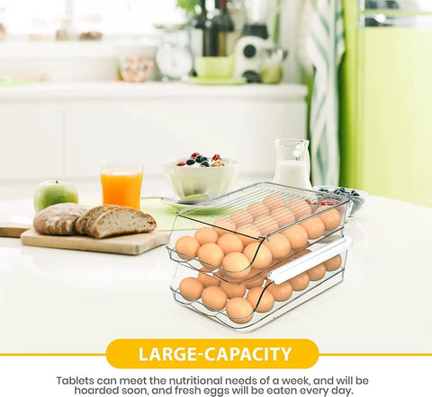Rolling Egg Tray With Removable Lid For Refrigerator Stackable Plastic Egg Holder Auto Rolling Egg Dispenser With Elevated Slope Design To Keep Eggs Fresh No Fuss Clear Pack Of 4 in kitchen setting