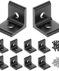 Aluminum 2020 Corner Bracket Set With 20 M5 Bolts And 20 T Slot Nuts For 6mm T Slot And V Slot, black