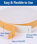 Heavy Duty Self Adhesive Foam Weather Stripping Tape For Doors And Windows Square Black Draft Buster Sound Deadening Insulation Seal Half Inch Wide By Quarter Inch Thick X Sixteen Foot Roll Super Sticky Peel Stick Easy Trim roll showing easy peel surface and strong adhesive backing.