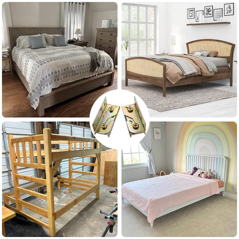 Bed Rail Brackets For Wooden Beds Heavy Duty Non Mortise Fittings Set Of 4 With Screws shown with various bed frames