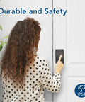 Woman using WiFi Keyless Entry Smart Lock With Touchscreen Keypad, Remote Unlock Via App, Bluetooth And WiFi Deadbolt in rain