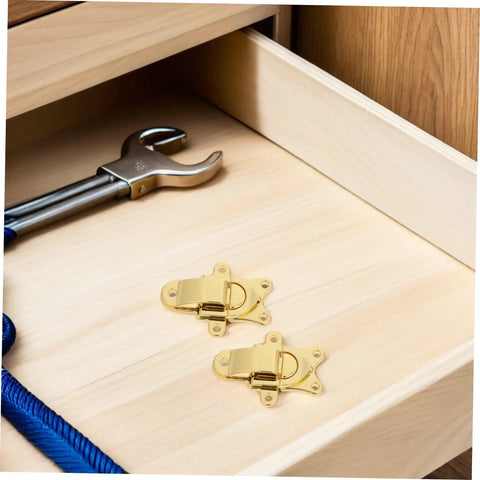 Premium 2pcs Vintage Toggle Latch Set For Boxes. Durable Zinc Alloy Golden Metal Hasp Locks Secure Tool Chest Trunk Gear on wood drawer