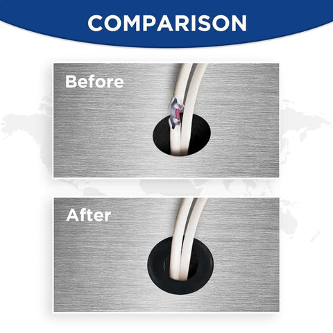 Comparison before and after using Pro Grade Rubber Grommet Kit For Wiring Pack Of 190 in metal panel installation.