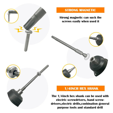 10 Piece 2 Inch Torx T27 Bit Set With One Quarter Inch Hex Shank And Quick Release, S2 Steel Magnetic Security showing features